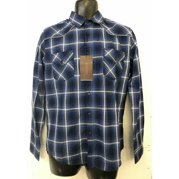 ZARA Man Denim Collection Blue Slim Plaid Shirt M - Picture 2 of 6